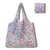 Nova grande bolsa de compras dobrável, bolsa quadrada de pano com flores, bolsa de compras portátil, bolsa tote dobrável