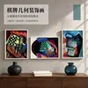 Pintura decorativa de parede de fundo para sofá com paisagem abstrata, arte de nicho estilo vintage, arte de parede para sala de estar, pintura combinada de tabuleiro de xadrez