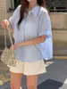 Ins Coreano Verano Nuevas Llegadas: Camisa Versátil Holgada de Manga Corta con Textura de Gasa de Burbujas, Bloques de Color y Rayas, Estilo Femenino Suave