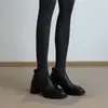Stock Listo Mocasines de Piel de Cordero Boca Profunda para Mujer Primavera y Otoño Tacón Grueso Tacones Altos Retro Británicos de Un Paso Viaje al Trabajo