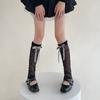 Meias 3/4 Lolita Vento de Ballet Proteção Solar Listradas Boca de Bolha Finas Estilo Japonês Menina com Laço Cobertura para Perna