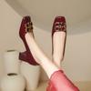 Tacones Altos de Punta Cuadrada, Tacones Gruesos, No Cansan los Pies, Zapatos de Boda Rojos, Nuevo Estilo Primavera y Otoño 2025, Zapatos de Salón de Charol Estilo Francés