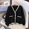 Cárdigan de Suéter de Terciopelo Visón Imitación con Cuello en V 2025 Otoño e Invierno Ropa Exterior para Personas Pequeñas, Chaqueta de Punto Estilo Occidental Pequeña Fragante para Mujer