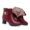 Botas cortas de tacón grueso, zapatos de mamá de suela suave para mujer, botas de otoño e invierno, zapatos cálidos de algodón para mediana edad y mayores, zapatos de cuero suave con forro polar de invierno