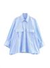 2025 Estilo Europeu e Americano Transfronteiriço Verão Novo Camisa Listrada Estilo Casual Feminino com Bolso e Detalhe de Faixa