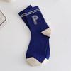 Calcetines azul Klein para mujer talla grande letras MP calcetines de media caña primavera y otoño azul a rayas medias P para enamorados calcetines deportivos