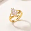 Conjunto de Anéis de Prata Esterlina S925 com Moissanita Marquise, Anel com Banda Oca e Anel Auxiliar Liso em Forma de V, Anel Empilhável Leve de Luxo Destacável