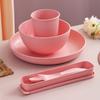 Vajilla de paja de trigo transfronteriza creativa con taza, tazón, plato, cuchillo, tenedor y cuchara, además de caja de almacenamiento, vajilla adecuada para venta al por mayor de Amazon