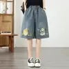 Pantalones de Moda de Verano 2026, Pantalones Vaqueros Anchos Bordados Vintage para Mujer, Pantalones Cortos Sueltos de Cintura Alta, Pantalones Ligeros de Longitud Media