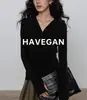HAVEGAN/Camiseta de manga larga para mujer 2026 Nuevo estilo Cuello Henley Ajuste ceñido Elástica