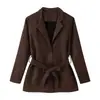Fábrica de Ropa para Mujer Transfronteriza Venta al por Mayor 2026 Moda Estilo Europeo y Americano con Cinturón Ceñidor de Cintura Efecto Textura de Terciopelo Chaqueta Abrigo