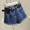 Shorts Jeans Feminino Finos Cintura Alta 2022 Verão Novo Estudante Soltos Emagrecedores Casuais Dobrados Perna Larga Hot Pants