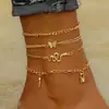 Tobillera Clásica Transfronteriza Europea y Americana con Colgante de Mariposa, Conjunto de Tobilleras de Cadena Metálica Multicapa de Moda para Mujer al por Mayor