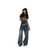 Jeans com estampa de estrela, design de fivela Paris estilo americano para homens e mulheres, calças casuais versáteis, lavadas, folgadas, retas, perna larga