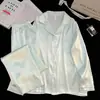 Artículo Caliente de Primavera y Otoño Pijama para Mujer Verano Jacquard Seda de Hielo Dibujos Animados Gato KT Cárdigan Manga Larga Pantalón Largo Conjunto de Ropa para el Hogar
