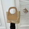 Bolso Cubo Tejido de Paja Lonchera Bolso Tote para Mujer para el Trabajo, Clase, Vacaciones, Bolsa para Lonchera, Bolso Cubo Tejido Patchwork de Mano