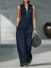 2026 Nuevo Traje de Mono Casual Holgado de Algodón y Lino con Cuello Alto sin Mangas para Mujer, Sitio Independiente Europeo y Americano de Amazon Transfronterizo