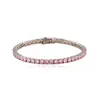 Corrente de Zircônia de Cristal de 4mm Hip-Hop Verão Fecho Personalizado Diamante Colorido Linha Única Pulseira Feminina Joia Pulseira de Tênis