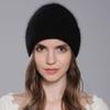 Sombrero de Punto de Lana de Angora para Mujer Invierno Trenzado Doble Capa con Solapa Moda Sombrero Cálido Sombrero de Lana para Mujer que Combina con Todo