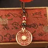 Pingente de chaveiro amuleto original de latão vermelho com óleo, nove palácios e oito trigramas, com os doze signos do zodíaco, corda trançada feita à mão
