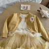 Conjunto de Vestido para Niña Otoño Dulce 2026 Cárdigan de Punto Infantil Vestido Pastel de Princesa Vestido para el Primer Cumpleaños de Bebé