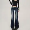 Jeans boca de sino de cintura alta retrô americano para mulheres, novo estilo high street, calça pantalona stretch slim fit versátil, transfronteiriço