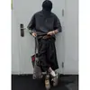 Pantalones de Verano 7/8 con Remaches y Pliegues, Pantalones Paracaídas Negros Holgados y Frescos para Hombre, Pantalones Acortados de Pierna Ancha