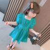 Vestido para meninas 2022 verão estilo coreano roupas infantis vestido de princesa estiloso para meninas vestido infantil manga bufante gola quadrada saia