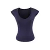 Tecido elástico decote V profundo mangas curtas tipo cava cintura marcada camiseta básica 8 cores atacado verão feminino simples versátil moderno roupa íntima