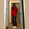 Suéter de Punto de Cachemira de Diseñador Irregular de Cuello Alto con Mangas Murciélago para Mujer Otoño Invierno Suéter Holgado de Longitud Media Ropa de Punto con Cuello
