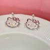 Brincos de Gato KT Desenho Animado Cravejados com Pedras Cheias Hello Kitty Brincos Fofos Modernos Estudante Feminino Brincos de Gato KT Brincos