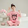 Pijama infantil para meninas, verão, manga curta, calça cropped, fino, cartoon, fofo, menina, para ar condicionado, conjunto de casa