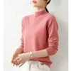 Capa base de cuello alto medio para mujer, nuevo estilo de principios de otoño, color liso, talla grande, corte holgado, efecto adelgazante, prenda interior de manga larga, suéter de punto de cuello medio