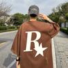 Camiseta R Star Masculina Manga Curta Verão Moda de Rua Americana Marca Ins Sensação de Alto Padrão Adolescente Tendência Par Camiseta Meia-manga