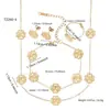 Moda Europeia e Americana Elegante de Alta Qualidade Pingente de Trevo de Quatro Folhas Conjunto de Colar Pulseira Brincos Anel de Aço Inoxidável para Mulheres
