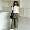Conjunto de Verano para Niñas 2025 Nuevo Set para Niños Mayores, Top Hueco Elegante, Pantalones Cargo Frescos de Verano Set de Tres Piezas