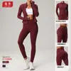 Conjunto Esportivo de Outono Inverno para Mulheres, Secagem Rápida, Respirável, Jaqueta de Manga Longa, Cintura Alta, Levanta Bumbum, para Corrida, Fitness, Ciclismo, Conjunto de Duas Peças