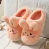 Chinelos de Algodão de Coelho para Mulheres, Outono e Inverno para Casa Indoor Antiderrapantes Fofos de Pelúcia, Sapatos de Algodão Quentes para Pés de Mulheres