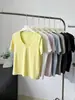 Camiseta de Manga Corta con Cuello en U de Color Sólido, Costura Trasera, de Tencel + Lino para Mujer, Estilo Nuevo, Fresca y con Caída, Top Holgado y Versátil para Mujer