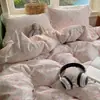 Juego de Ropa de Cama de Encaje Crema Estilo Japonés 2026 para Niñas, Sábana y Funda de Edredón Estilo Coreano, Juego de Tres Piezas para Dormitorio