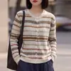 Cárdigan de punto jacquard con bloques de color Fair Isle para mujer, Nuevo suéter versátil a rayas con cuello redondo Otoño/Invierno, Abrigo holgado
