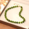 Collar de Piedra Natural Redonda Color Verde Aguacate para Mujer, Lujo Ligero, Moda de Alta Gama, Conjunto de Collar y Pulsera de Ágata