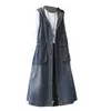 Colete Jeans Estilo Europeu Estilo Coreano Colete Solto Vintage Feminino Bolso Grande Com Capuz Versátil Emagrecedor Exterior Comprimento Médio