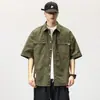 Camisa de Trabalho de Seda Gelada de Verão para Homens, Camisa Solta de Manga Curta com Bolso, Jaqueta Fina Versátil Estilosa da Moda de Rua para Homens