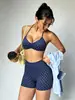 Conjunto de Roupa de Yoga Transfronteiriça Europeia e Americana Sem Costura, Lindo Top de Alça nas Costas, Shorts de Coleta de Alta Elasticidade Levanta Bumbum, Conjunto de Roupa para Fitness Esportivo