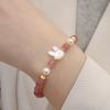 Pulseira de pérolas de água doce de cristal de morango natural, coelho fofo, temperamento de nicho, presente para namorada feminina, coração de menina