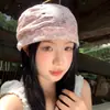 Turbante Floral de Encaje Hueco para Mujer, Sombrero Delgado Transpirable para Verano que Adelgaza el Rostro, Sombrero Fruncido, Pañuelo de Cabeza Dulce Retro