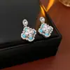 Brincos de franja com contas de zircônia azul vintage, estilo retrô francês, luxo leve e sensação de alta qualidade