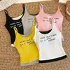 Camisola de Verano Nuevo Estilo con Estampado de Letras, Diseño Falso de Dos Piezas, con Almohadillas Integradas en el Pecho, Cómoda, Transpirable y Elegante, Camiseta sin Mangas de Espalda Descubierta