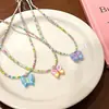 Collar Mariposa de Cuentas de Colores para Mujer Estilo de Lujo Ligero Diseño de Nicho Estilo Milenio Cadena de Cuello Dulce Fresco Accesorios de Collar para Mujer